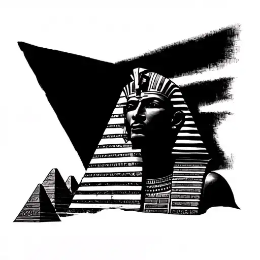 Pharaoh With Theo 3 Piramides In The Background Black And White
