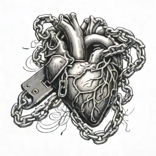 Human Heart With A Lock And Chain Wrapped