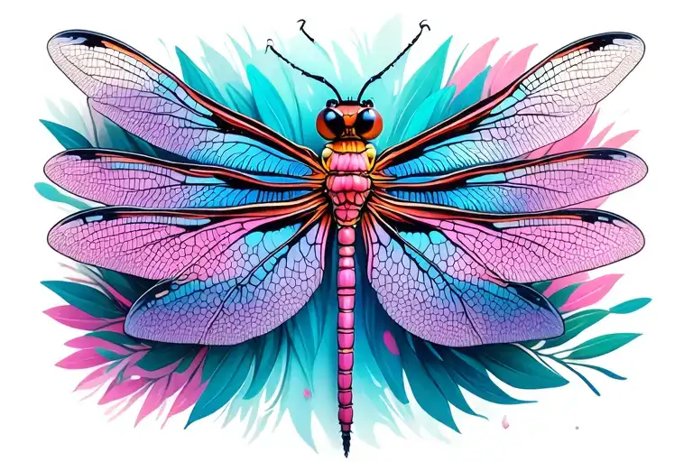 Pink And Blue 3D Dragonfly