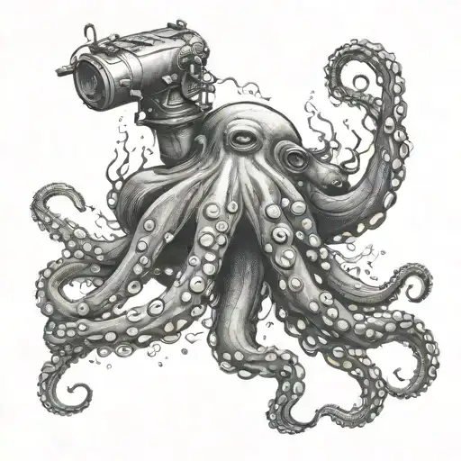 Octopus Holding Submarine Realistic Under Water