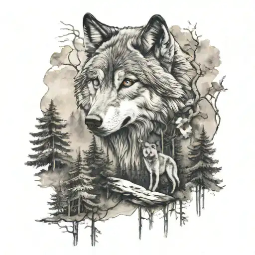 Wolf And Forest Scene