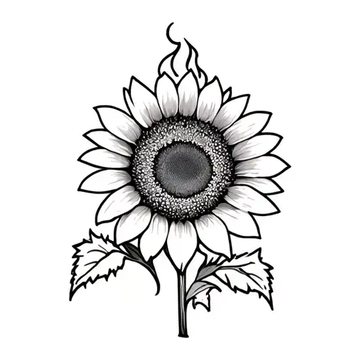 Sunflower With Some Vines Wrapping And A Fire Around It