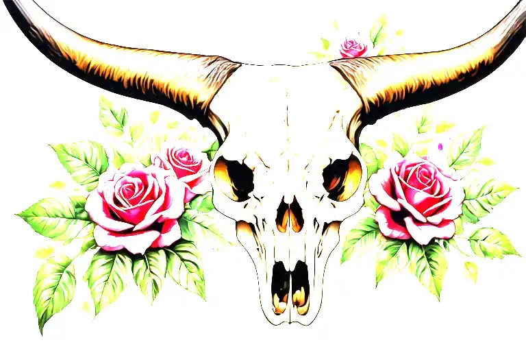 Texas Longhorn Skull And Roses