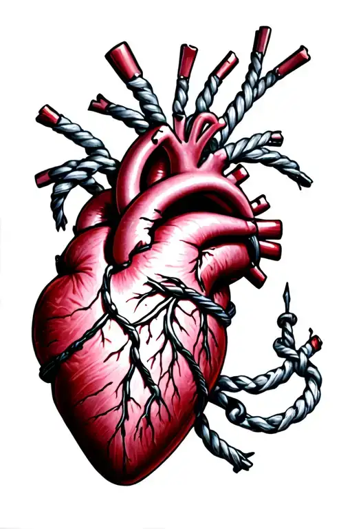 Human Heart Tied Down String On Nails Together Tied