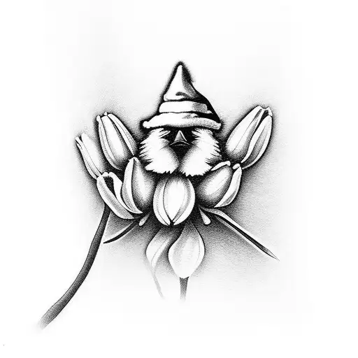 Red Cardinal Wearing A Santa Hat Amidst Tulips