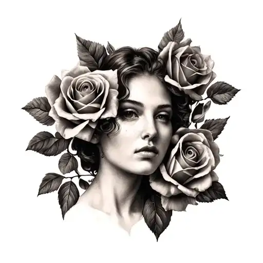 Women's Face With Roses