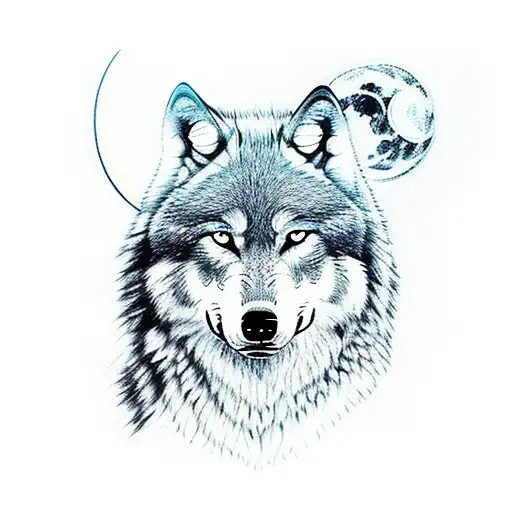 Side Profile Of Wolf With Moon In Background