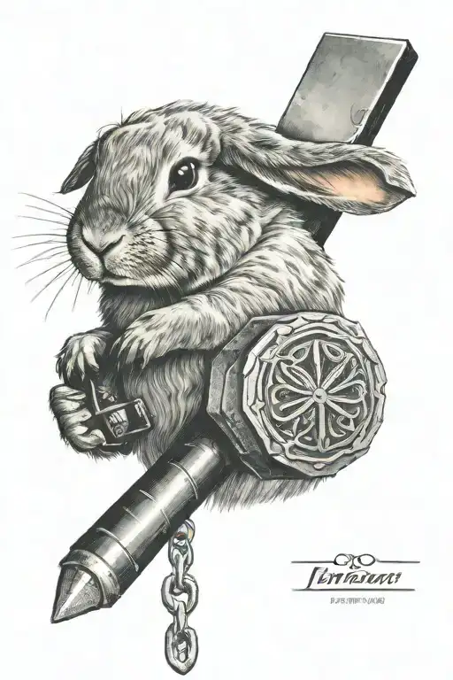 Dutch Lop Rabbit Holding Thor's Hammer