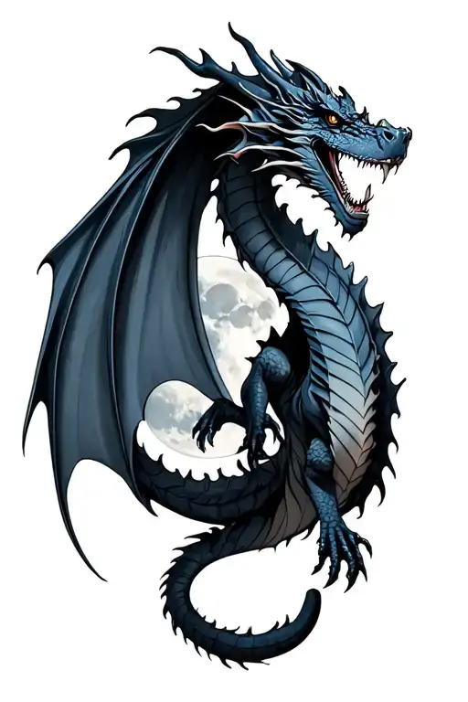 Gothic Style Dragon Against The Backdrop Of A Gleam Of Moonlight