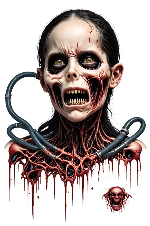 Biomechanics-- Torn Skin- In Black- Hoses Protrude From The Skin Creepy Face