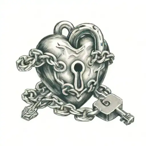 Chain Wrapped Around An Anatamoical Heart And A Lock On The Chain