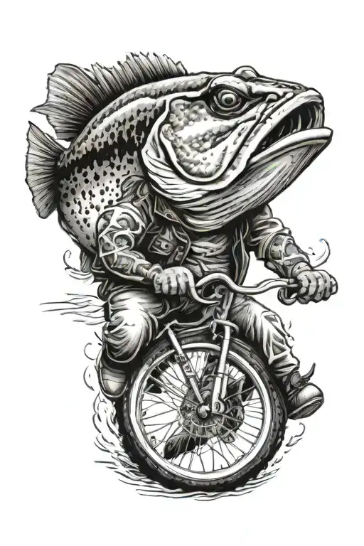 Large Mouth Bass Playing Guitar Riding Bicycle