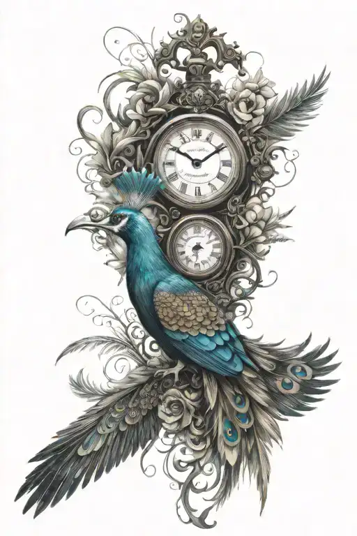 Peacocked And Clock Surrounded