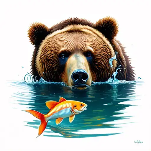 Bear Looking At A Fish In The Water Darken Everything