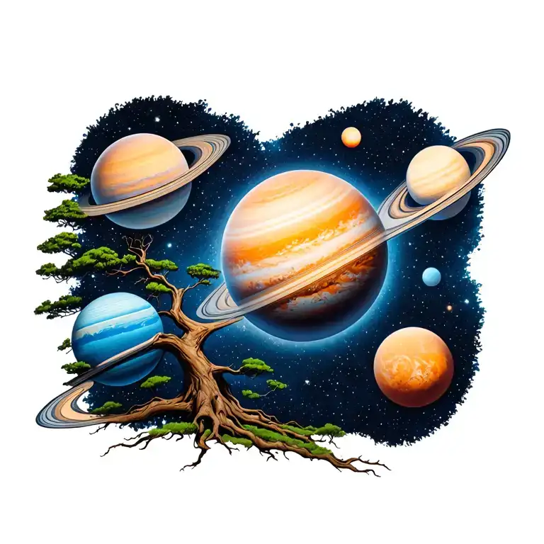 Tree Growing In The Solar System Planets