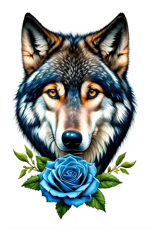 Wolf And Blue Rose