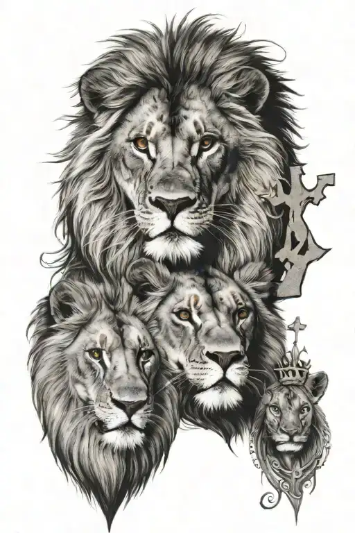 Three Crosses With A Lion King