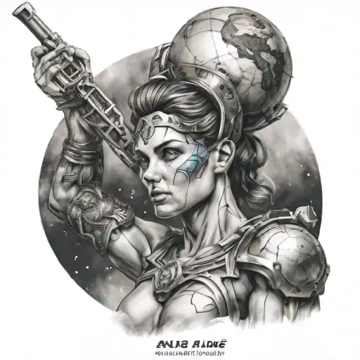 Female Atlas Holding The Cosmic Sphere On Her Shoulders Looking Strong And Determined