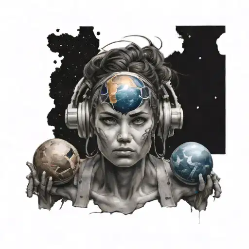Female Atlas Holding The Cosmic Sphere On Her Shoulders Looking Strong And Determined