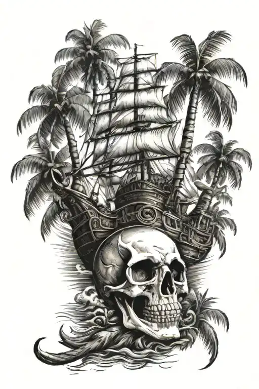 Pirate Ship Skull Palm Trees