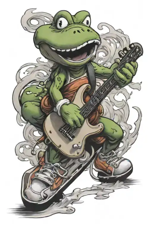 Yoshi Playing Hockey And Guitar Intertwined