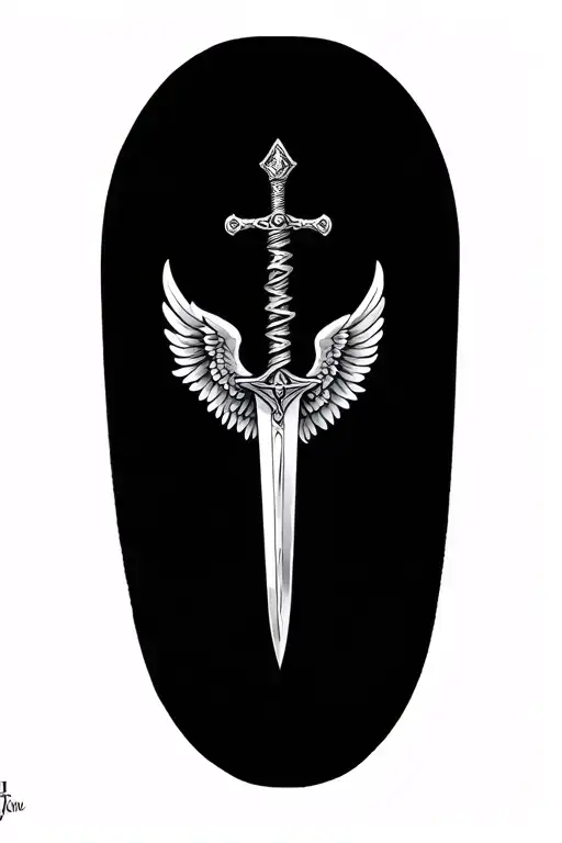 Small Tattoo Of Wings And Sword Wrapped