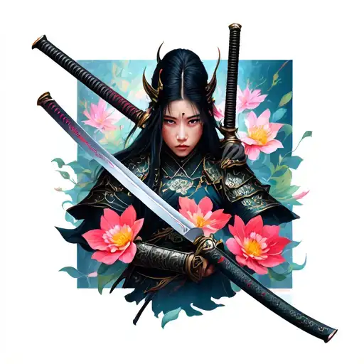 Warrior And With Weapons Katana With Petals