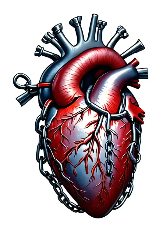 Realistic Heart With Chains And Metal