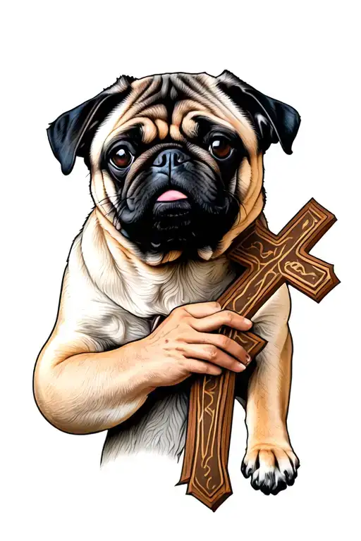 Pug Holding Cross