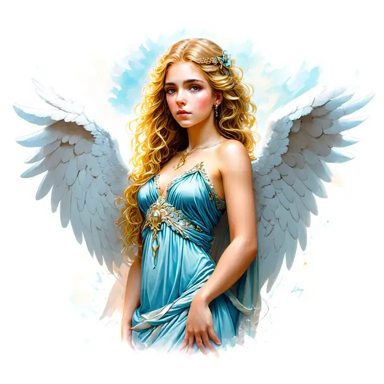 Female Angel With Blonde Hair And Lsrge Wings