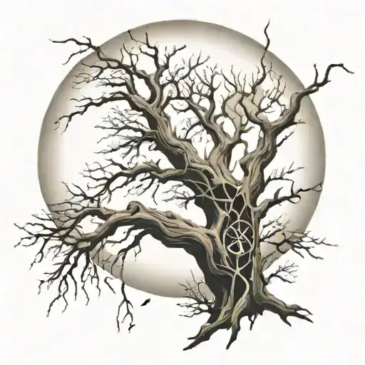 Dead Tree With The Sun And Moon With The Initials A And D