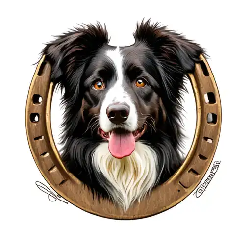 Boarder Collie Portrait Inside Of A Horseshoe