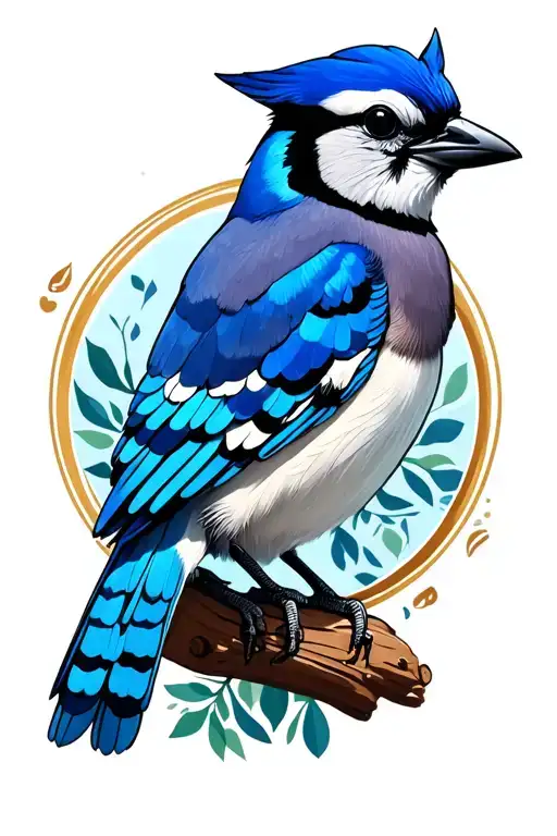 Blue Jay Bird With Circle Border High Contrast