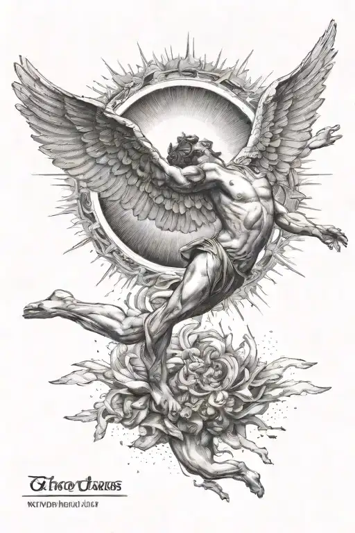 Falling Icarus Flying Towards The Sun Rising