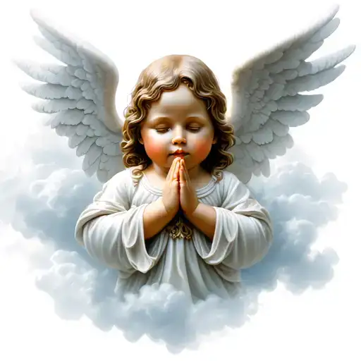 Baby Angels Praying Hands With Clouds Surrounding