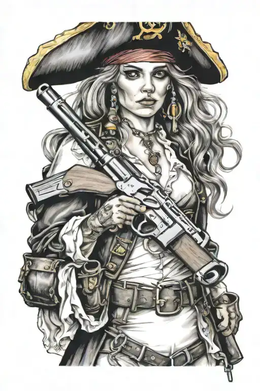 Pirate Girl Holding A Gun Intertwined