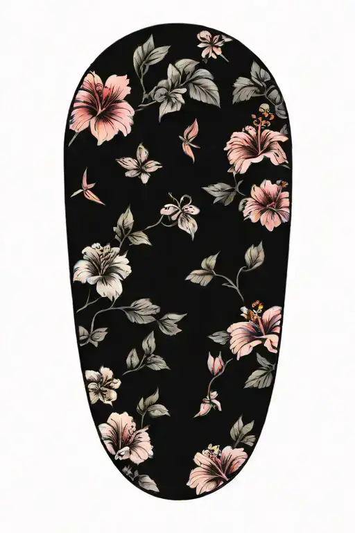 Sleeve From Wrist To Elbow With Hibiscus Flowers And Sakura Flowers With Blank Cross