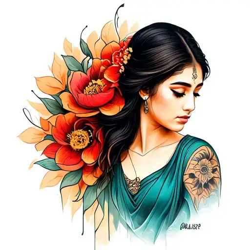 A Mother With Background Batak Tattoo Design