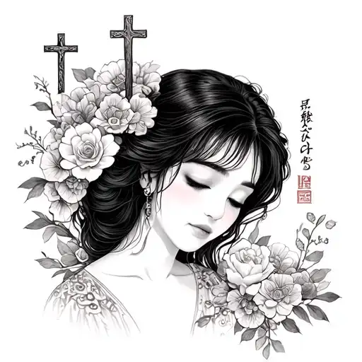 A Mother With Japanese Cross Tattoo Design