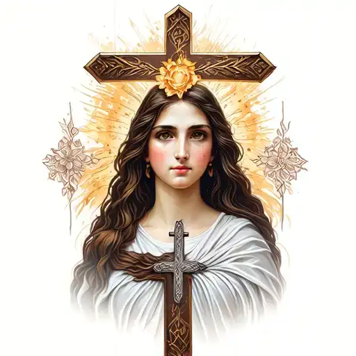 A Mother With Cross Tattoo Design Combining Elements