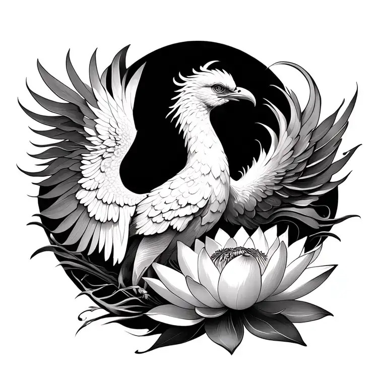 Lotus Flower With Phoenix Rising