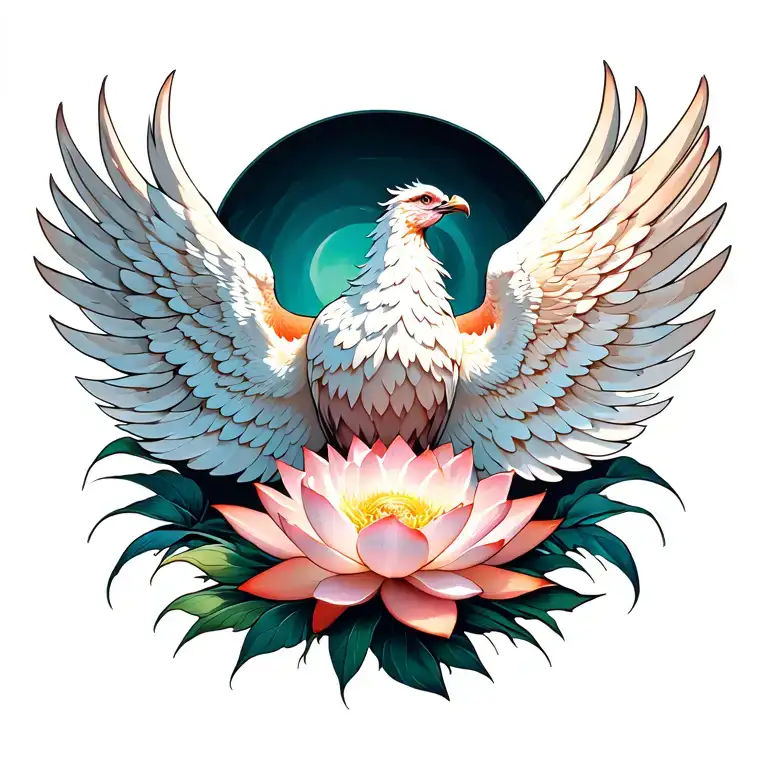 Lotus Flower With Phoenix Rising Phoenix Wings