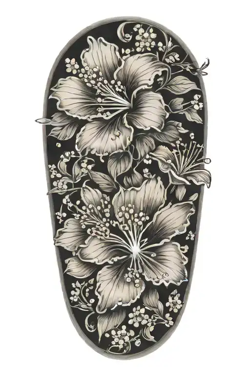 Wrist To Elbow Sleeve With Hibiscus Flowers And Cherry Blossoms