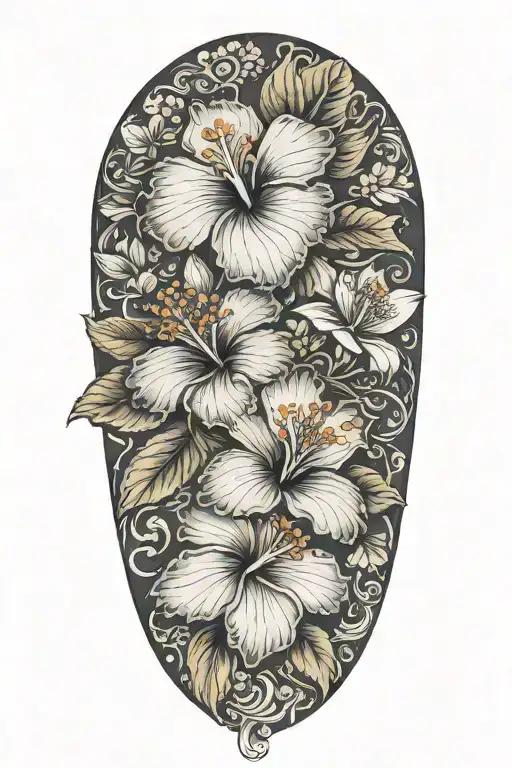 Wrist To Elbow Sleeve With Hibiscus Flowers And Cherry Blossoms