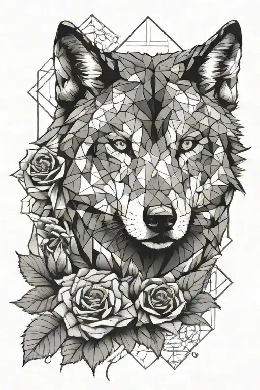 Geometric Wolf Blended By Roses