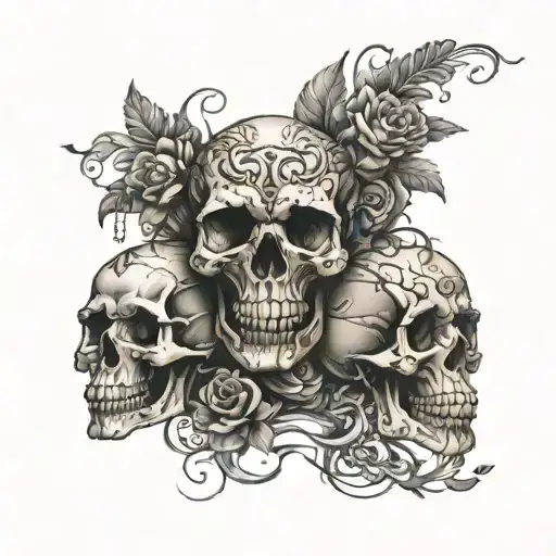 86 With Skulls In Tattoo Style