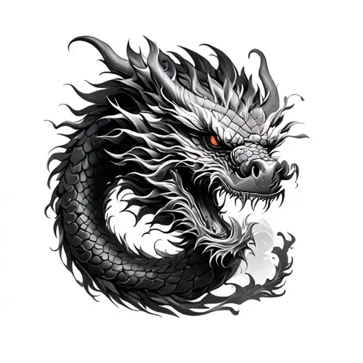 Japanese Dragon Wrapping The Forearm In Black And Grey