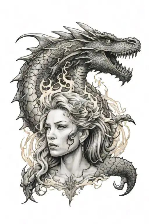 Leo Women Surrounded By Fire Breathing Dragon