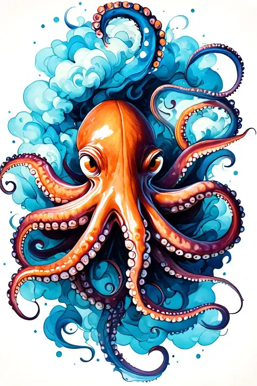 Octopus Shooting An Ink Cloud Background