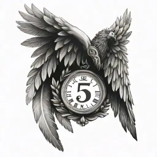 Roman Numeral 5 And A 3 With Angle Wings Around The 3
